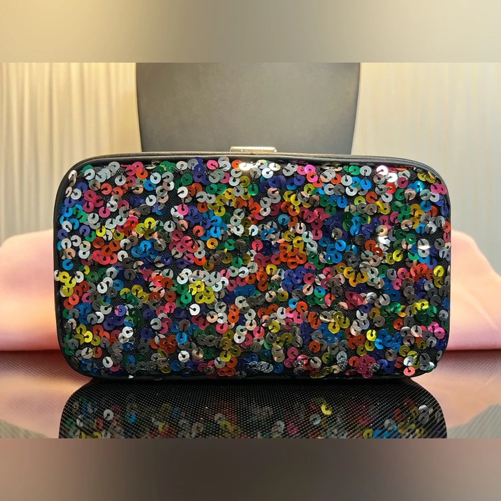 New Kate Spade Tonight Sequins Embellished Leather Crossbody Clutch